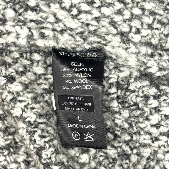 ASTR Cozy Gray Open Front Cardigan Coatigan with Pockets and Faux Leather Trim - Picture 7 of 7